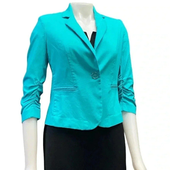 89th & Madison  Aquamarine Gathered Half Sleeve Blazer Size Small - Picture 1 of 12